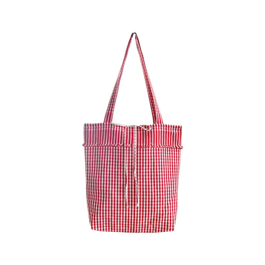 2 Tuch Tasche Karo klein rot, 38x29 cm