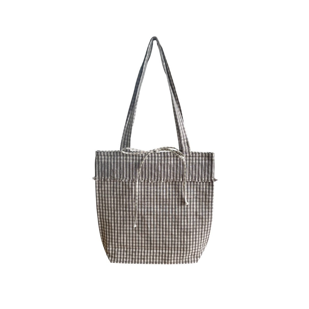 2 Tuch Tasche Karo klein taupe, 38x29 cm