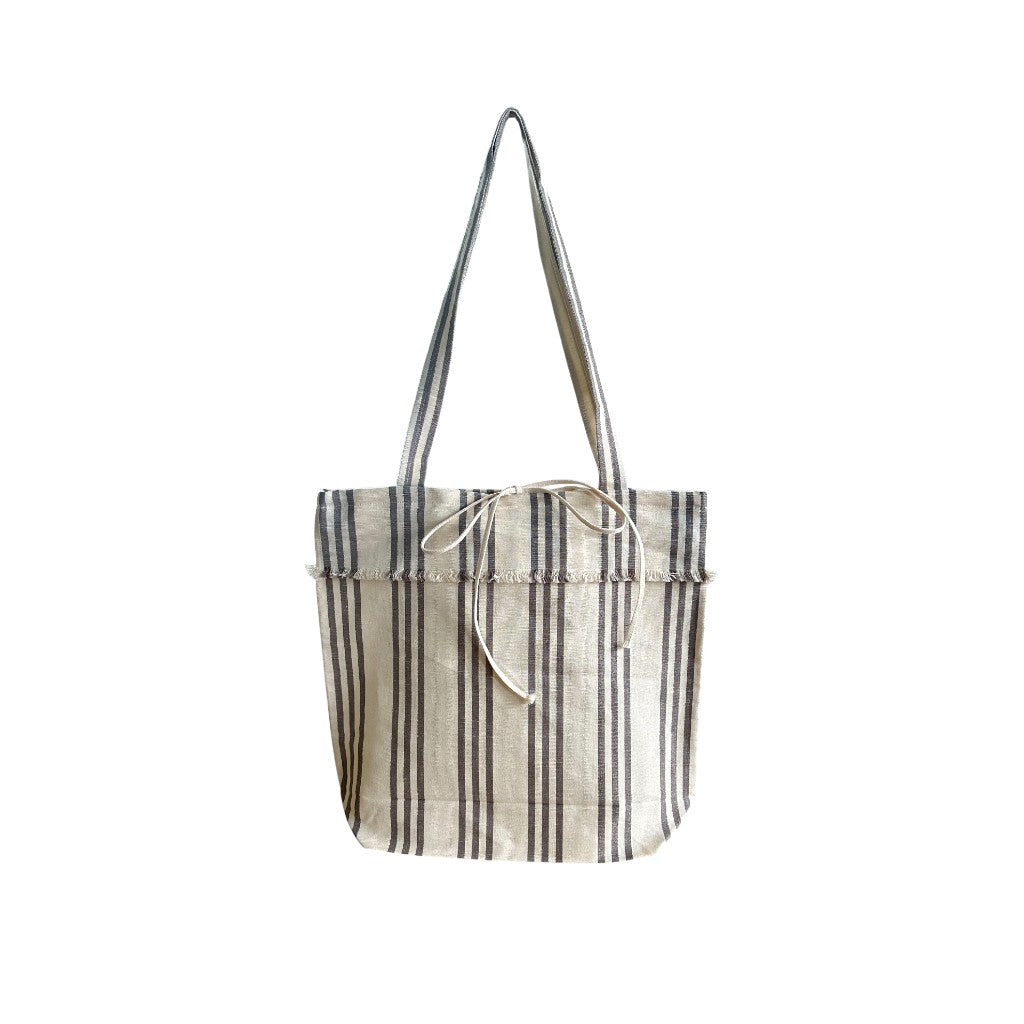 2 Tuch Tasche Streifen gross taupe, 38x29 cm