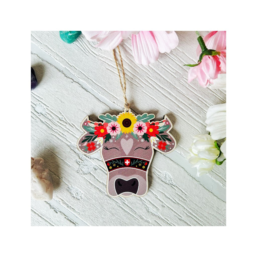 Holzdeko Anhänger Kuh