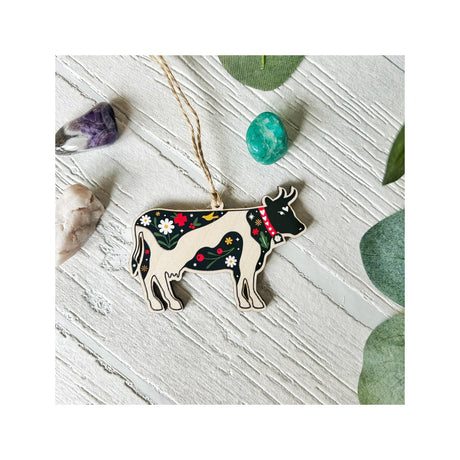 Holzdeko Anhänger schwarze Kuh