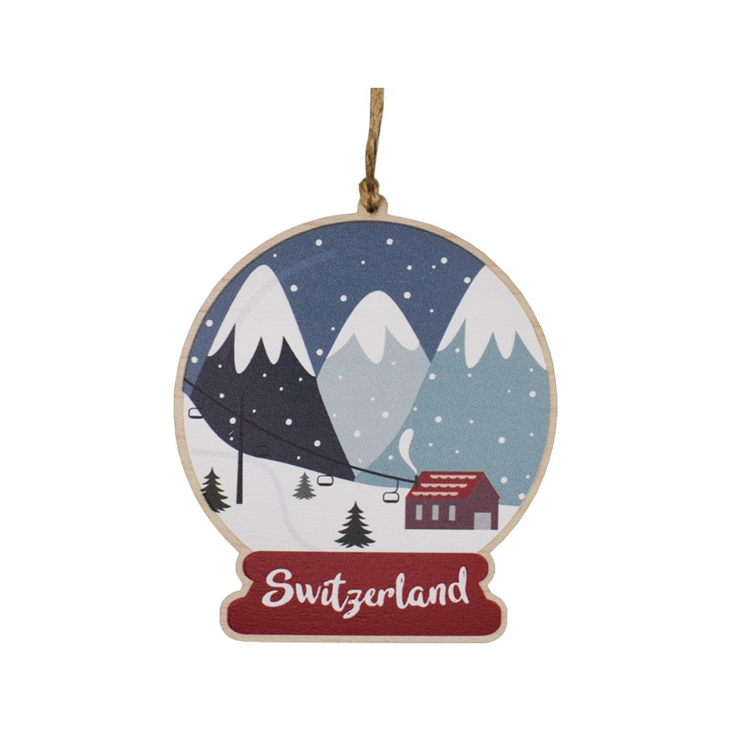 Holzdeko Anhänger Schneekugel Schweiz