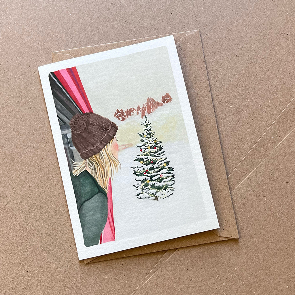 Lykkefund Grusskarte A6 Christmas Train Ride