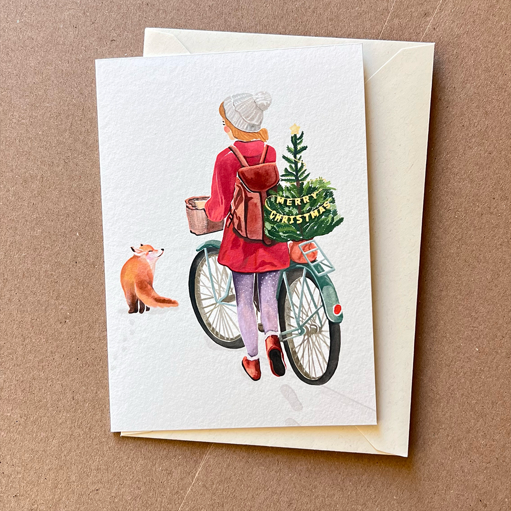 Lykkefund Grusskarte A6 Christmas Bicycle