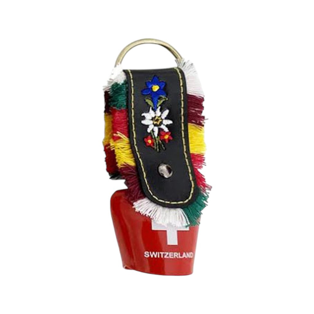 creanorm Schlüsselanhänger Glocke, Band bestickt Edelweiss und Enzian, rot, 5cm