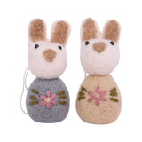 Gry & Sif Osterdeko Anhänger Hasen mit blauer Blumenstickerei, 2er Set