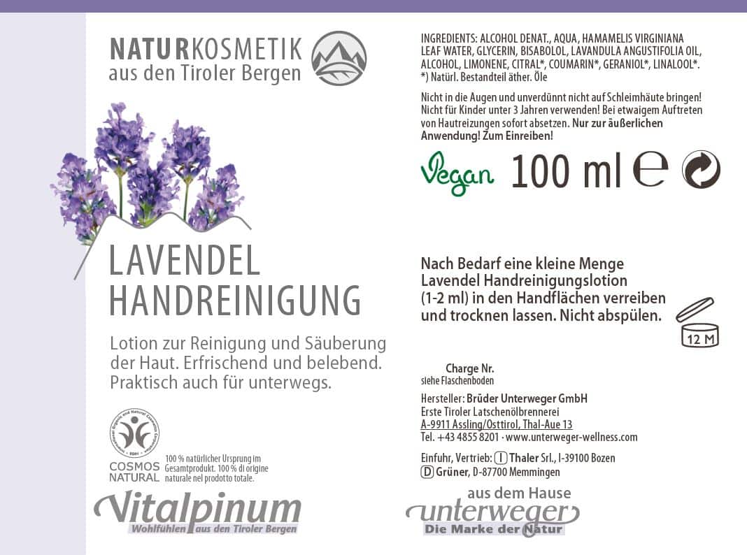 Lavendel Handreinigungslotion Unterweger – Naturkosmetik zur hygienischen Reinigung