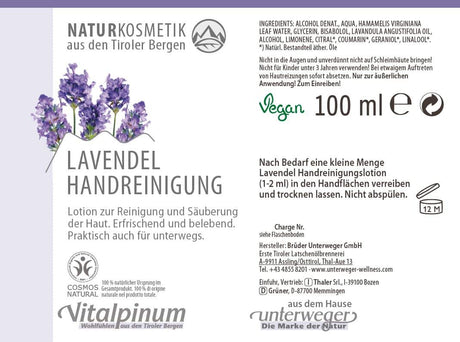 Lavendel Handreinigungslotion Unterweger – Naturkosmetik zur hygienischen Reinigung