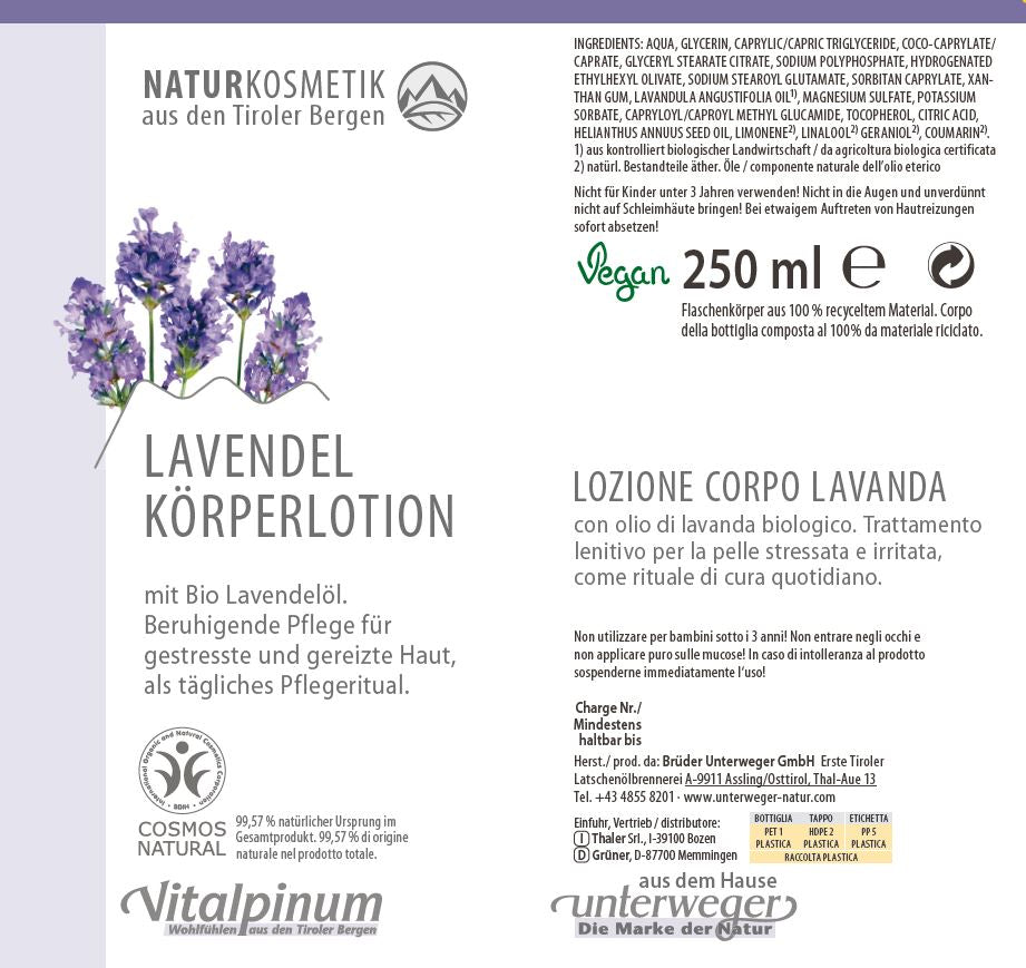 Lavendel Bodylotion Unterweger – Naturkosmetik mit Bio-Lavendelöl für entspannende Pflege & intensive Feuchtigkeit