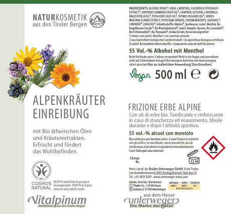 Alpenkräuter Aktiv-Einreibung Unterweger – Naturkosmetik mit Arnika & Kräuterölen zur Muskelpflege