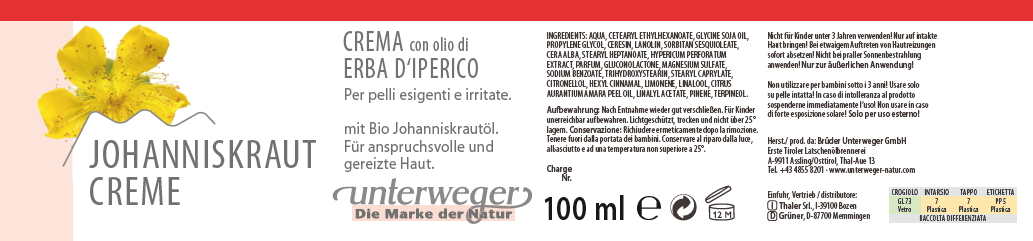 Johanniskraut Pflegecreme Unterweger – mit Johanniskrautöl zur Beruhigung gereizter Haut