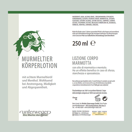 Murmeltier Körperlotion Unterweger – Pflegende Body Lotion mit Murmeltieröl