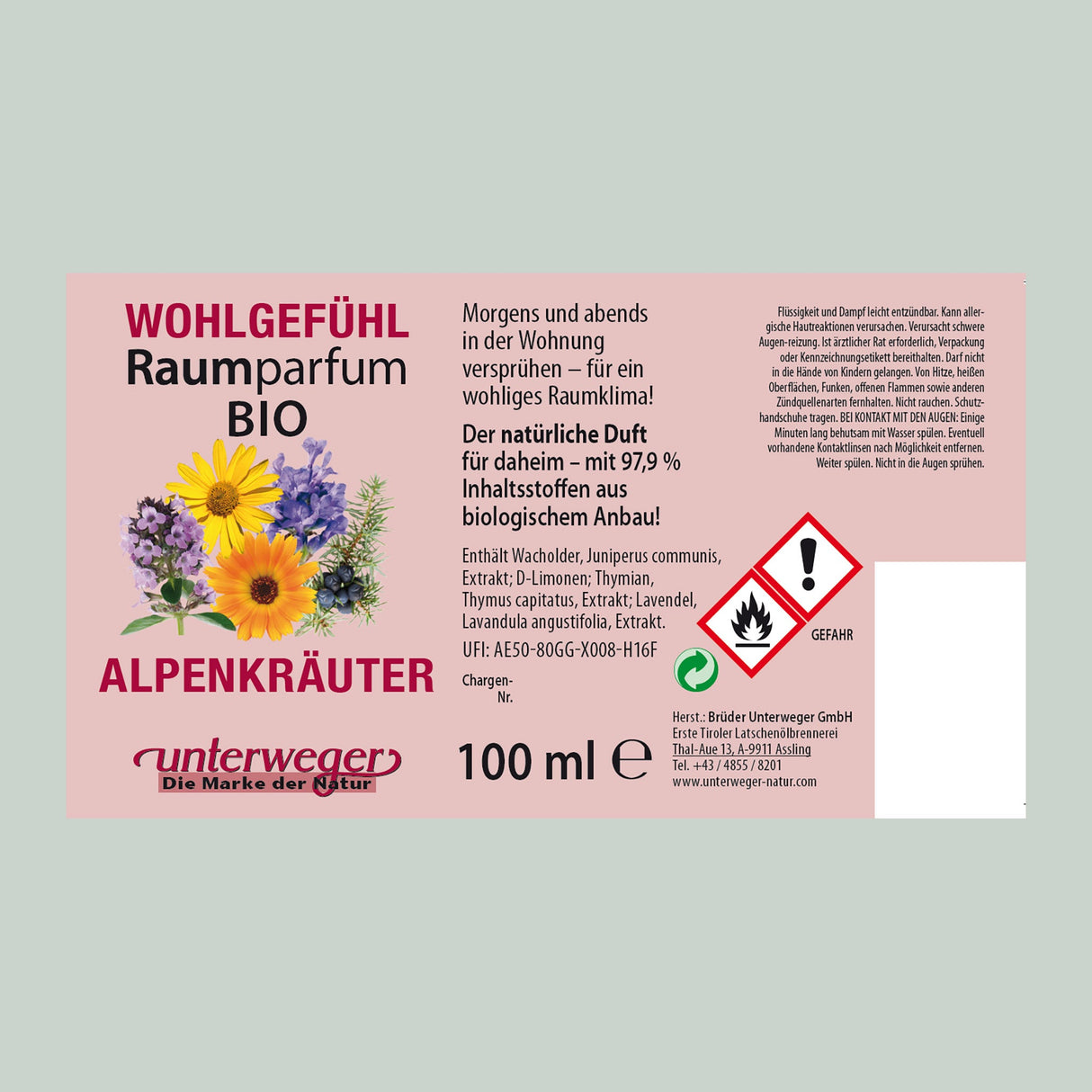 BIO Alpenkräuter Raumparfum Unterweger – Natürliche Frische mit ätherischen Ölen